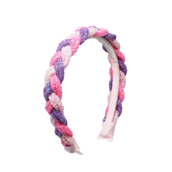 Braided Glitter Headband - Pink Poppy