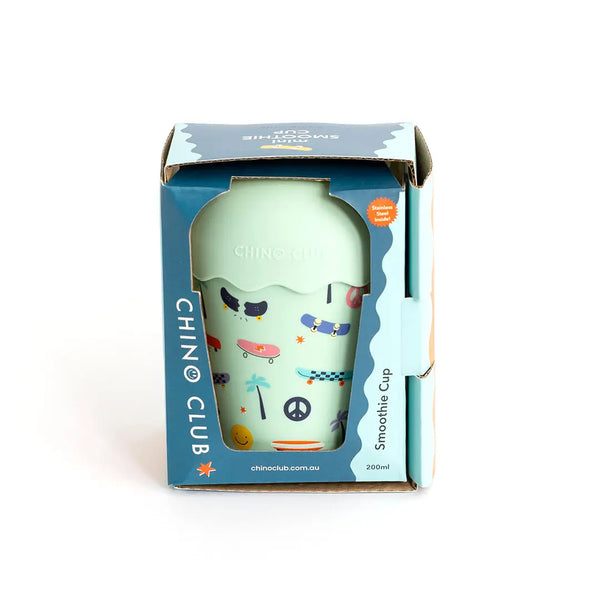 Mini Smoothie Cup & Straw 200ml - Skate Aqua - Chino Club