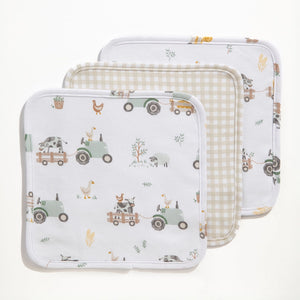 3 Pack Wash Cloths - Tractor Ride - Living Textiles