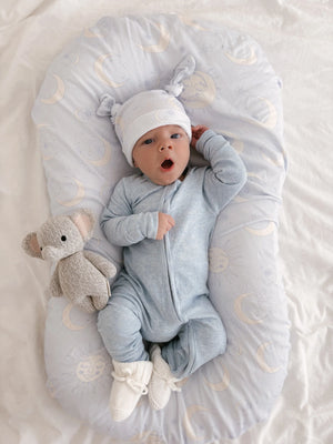 Zip Romper | Blue Marle Rib (NO FRILL) - Little and Fern - DISCOUNTED