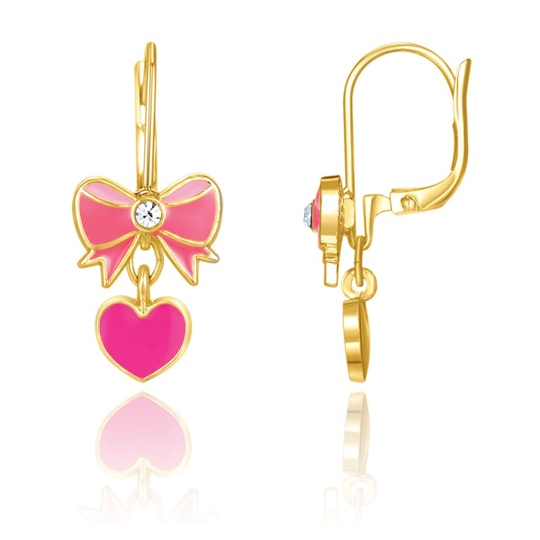 Pink Heart and Bow Lever Back Earrings - Girl Nation