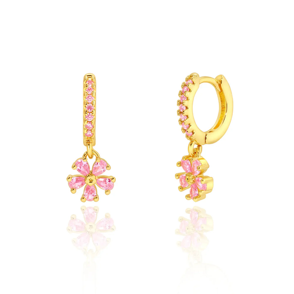 Flower | Pretty in Pink | 18K Gold Plated Huggie Earrings - Girl Nation