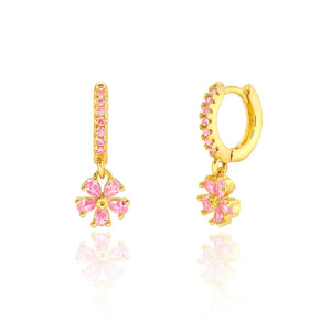 Flower | Pretty in Pink | 18K Gold Plated Huggie Earrings - Girl Nation