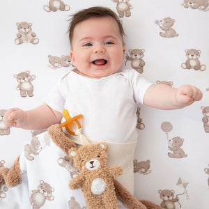 Teething Ring & Dummy Chain Gift Set - Cuddly Bear - Living Textiles