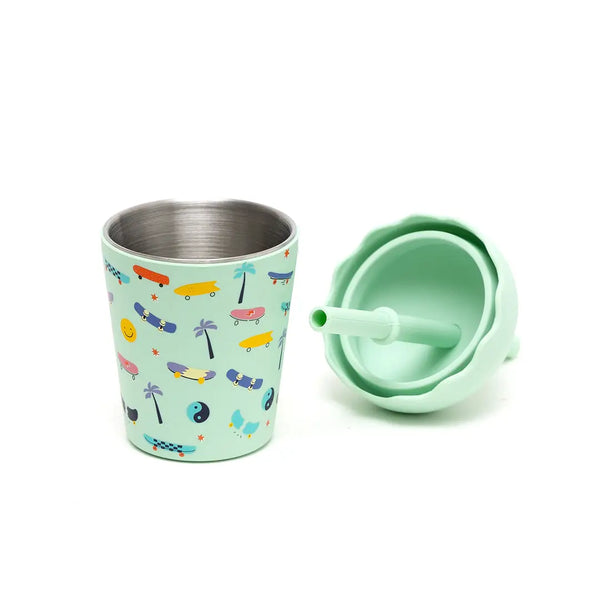 Mini Smoothie Cup & Straw 200ml - Skate Aqua - Chino Club