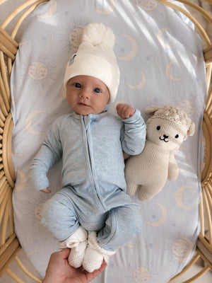 Zip Romper | Blue Marle Rib (NO FRILL) - Little and Fern - DISCOUNTED