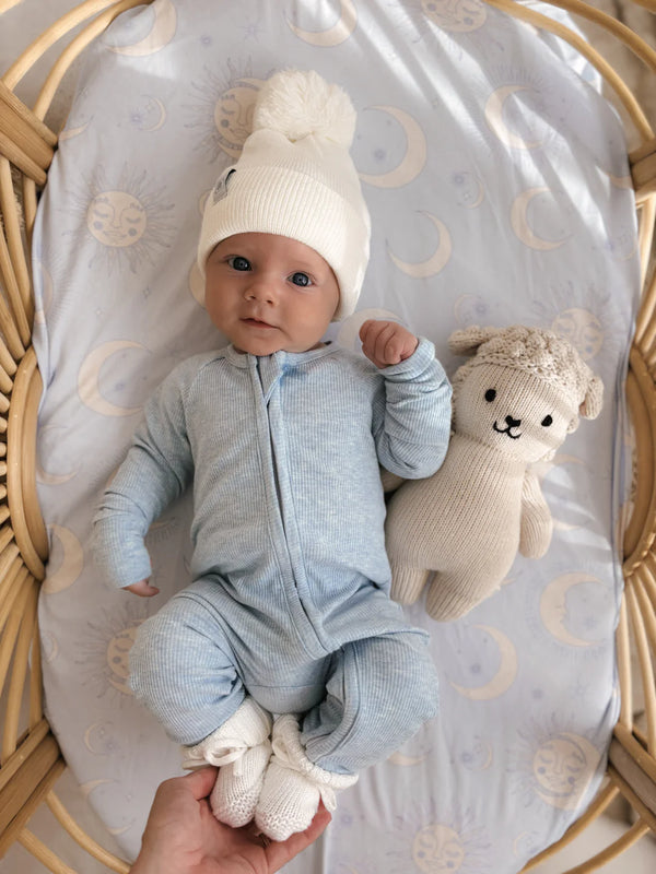 Zip Romper | Blue Marle Rib (NO FRILL) - Little and Fern - DISCOUNTED