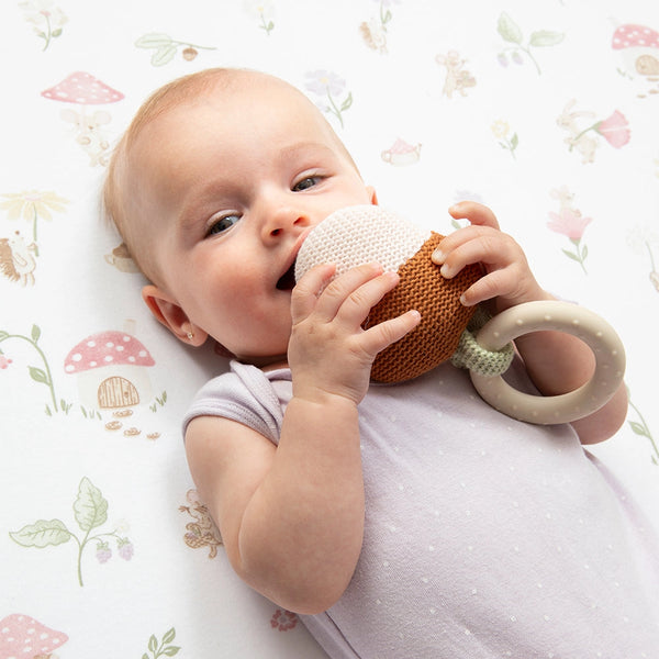 Acorn Teething Ring Rattle - Whimsical Wonderland - Living Textiles