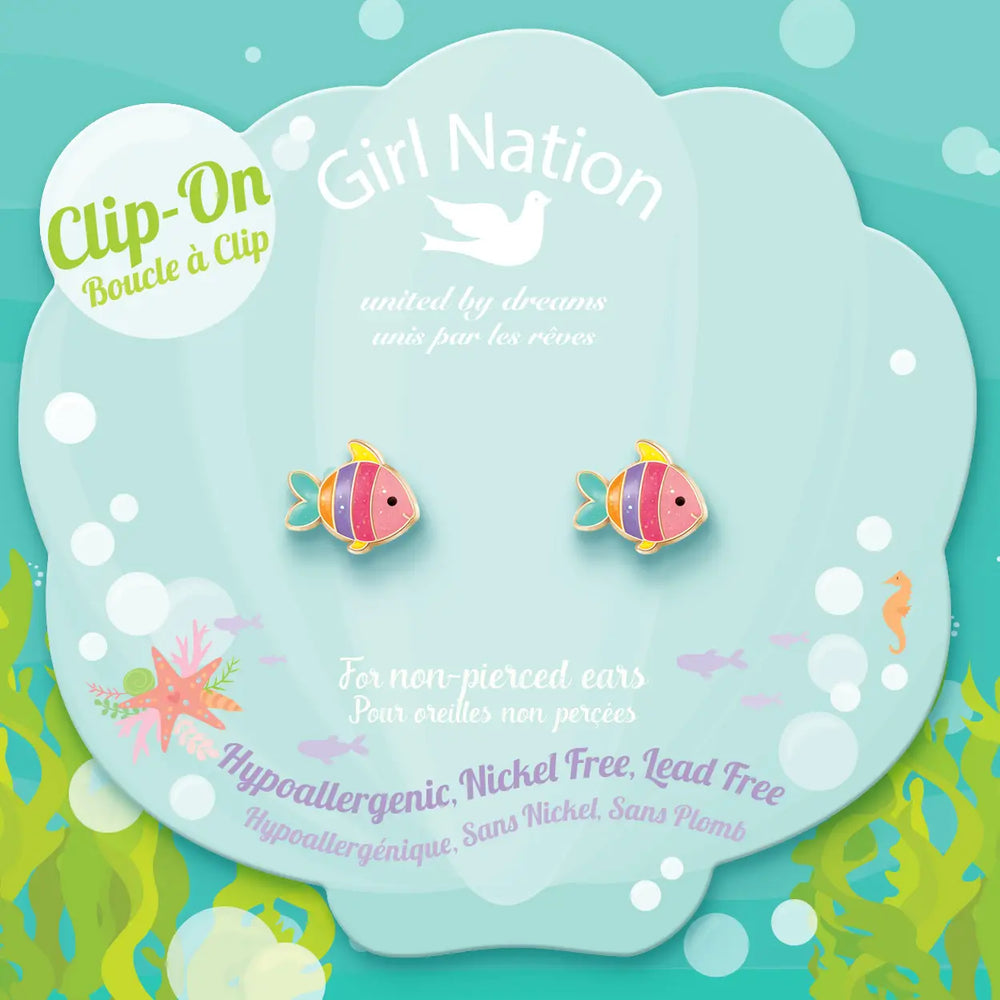 Clip On Cutie Earrings | Glitter Rainbow Fish - Girl Nation