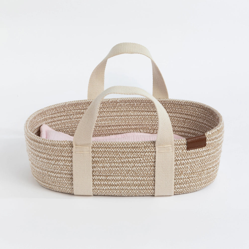 100% Cotton Rope Doll Moses Basket - Blush - Living Textiles