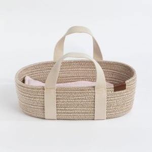 100% Cotton Rope Doll Moses Basket - Blush - Living Textiles