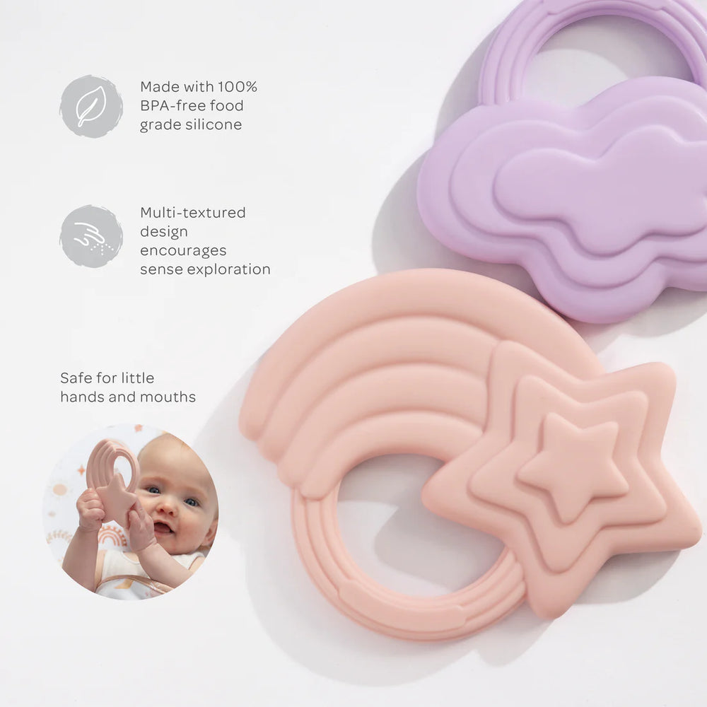 Silicone Teether - Stars & Cloud Pink - 2pk - Living Textiles