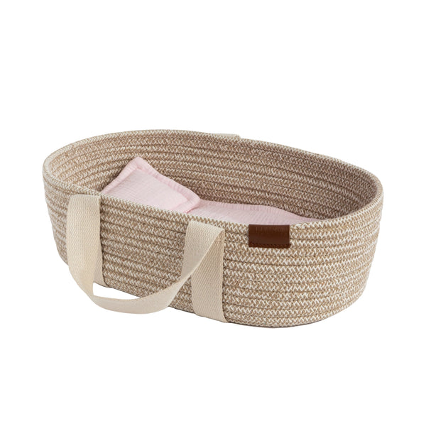 100% Cotton Rope Doll Moses Basket - Blush - Living Textiles