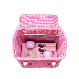 Claris Tea Set with Woven Basket - Pink Poppy
