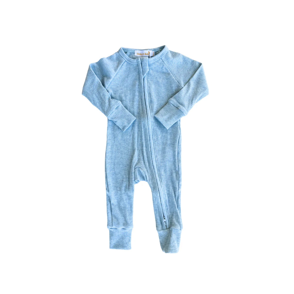 Zip Romper | Blue Marle Rib (NO FRILL) - Little and Fern - DISCOUNTED