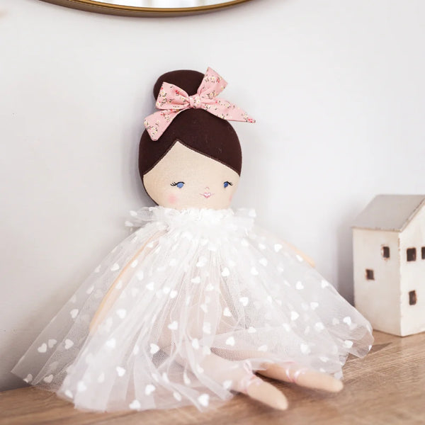Mia Doll 44cm White Flocked Heart Tulle - Alimrose
