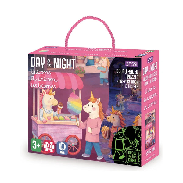 Glow-In-The-Dark Night & Day Double-Sided Puzzle & Book Set - Unicorns - Sassi