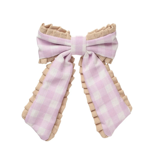 Gingham Ruffle Bow Clip - Rockahula Kids