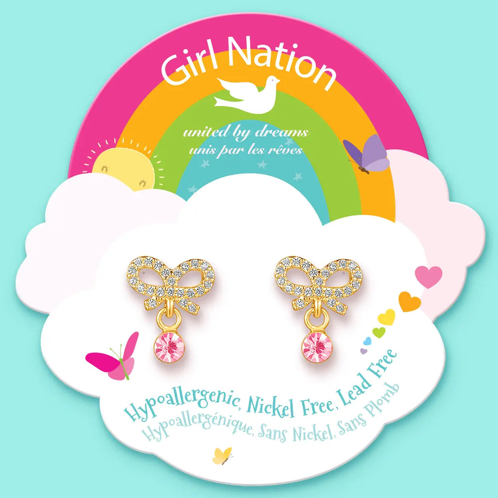 Little Luxe Drop Earrings | Crystal Bow with Cz - Girl Nation