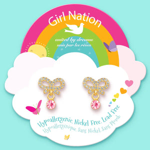 Little Luxe Drop Earrings | Crystal Bow with Cz - Girl Nation