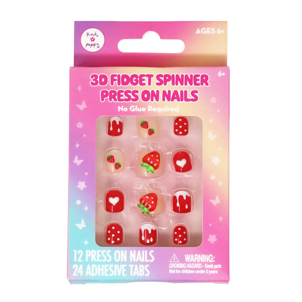 3D Fidget Spinner Press On Nails Strawberry - Pink Poppy