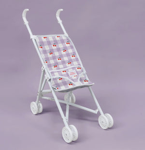 Folding Dolls Stroller - Lilac Gingham Cherry - Tiny Harlow