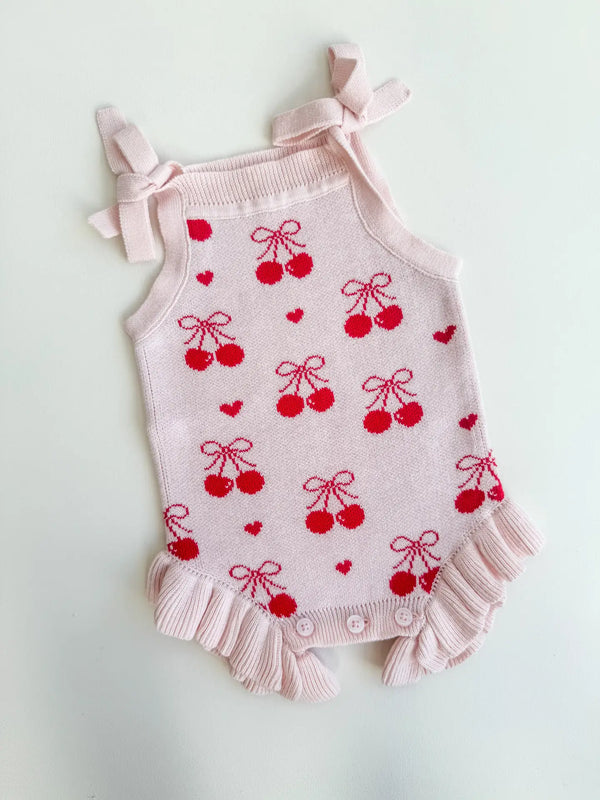 Summer Cherry Heart Bow Frill Romper - Petite & Co