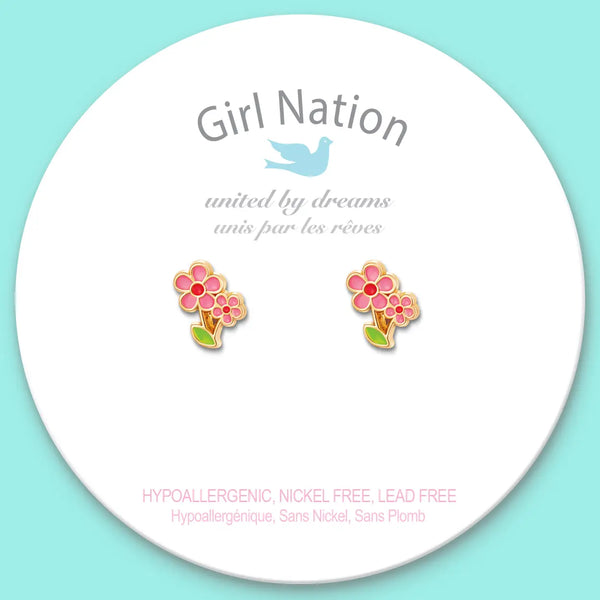 Little Pink Flower - Cutie Stud Earrings For Children - Girl Nation