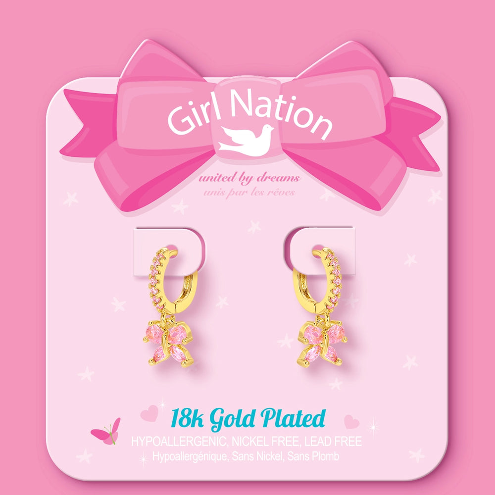 Butterfly | Pretty in Pink | 18K Gold Plated Huggie Earrings - Girl Nation