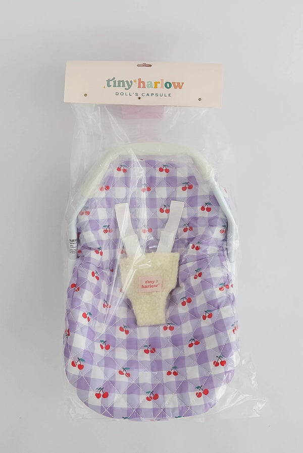 Dolls Car Seat Capsule - Cherry Gingham - Tiny Harlow