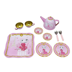 Claris Tea Set with Woven Basket - Pink Poppy