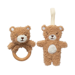 Teething Ring & Dummy Chain Gift Set - Cuddly Bear - Living Textiles
