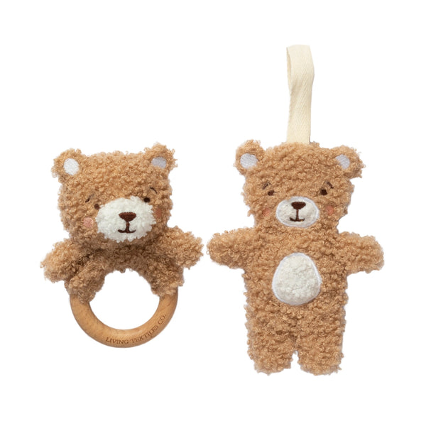 Teething Ring & Dummy Chain Gift Set - Cuddly Bear - Living Textiles