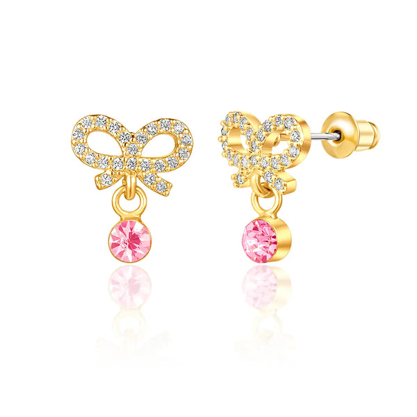 Little Luxe Drop Earrings | Crystal Bow with Cz - Girl Nation