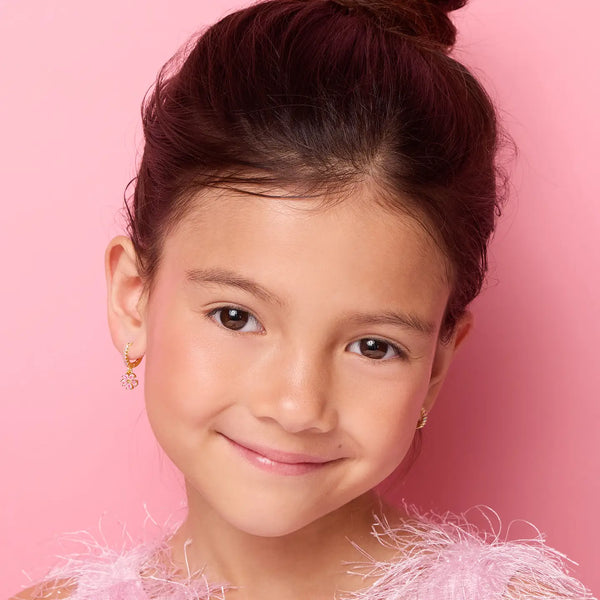 Flower | Pretty in Pink | 18K Gold Plated Huggie Earrings - Girl Nation