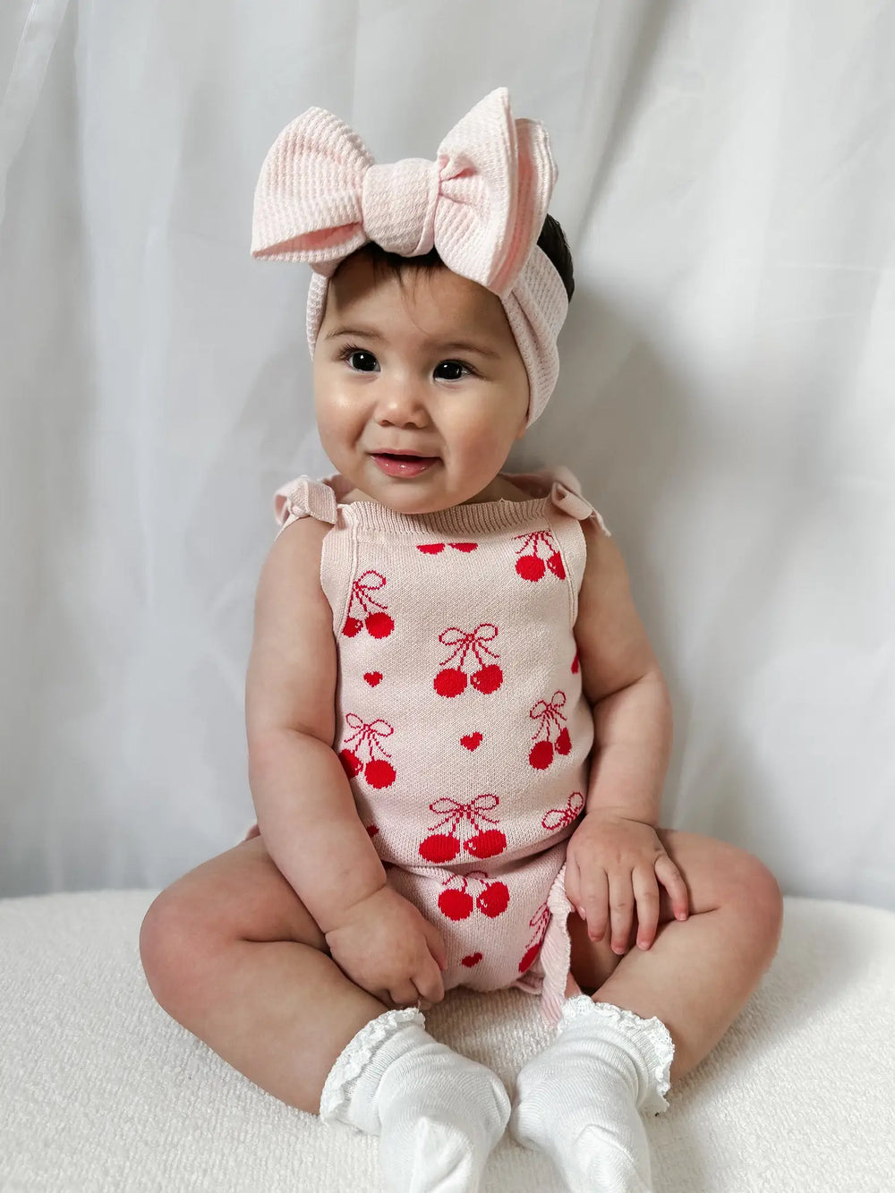 Summer Cherry Heart Bow Frill Romper - Petite & Co