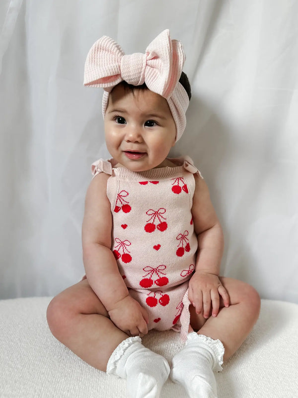 Summer Cherry Heart Bow Frill Romper - Petite & Co