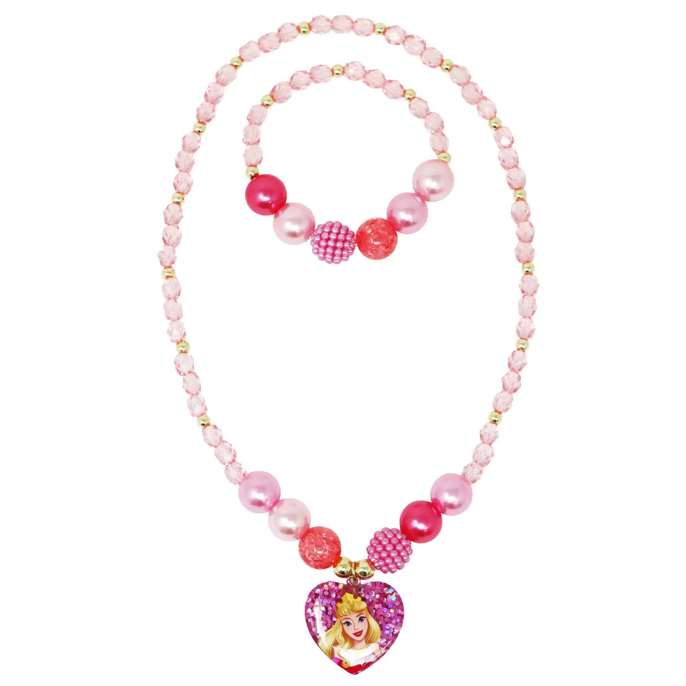 Disney Princess Aurora Pendant & Beaded Bracelet Set - Pink Poppy