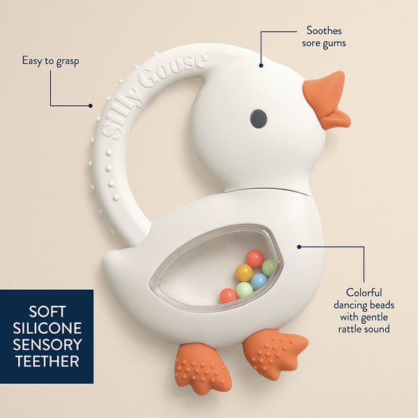 Bitzy Shake - Silicone Teether with Rattle - Goose - Itzy Ritzy