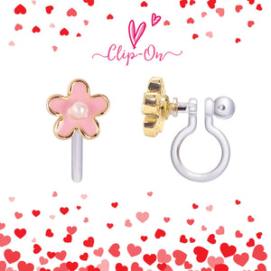 Clip On Cutie Earrings- Pink Fancy Flower - Girl Nation