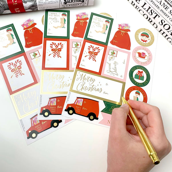 Christmas Gift Tag Sticker Sheets - Set of 36 Sticker - Black Bow Studio