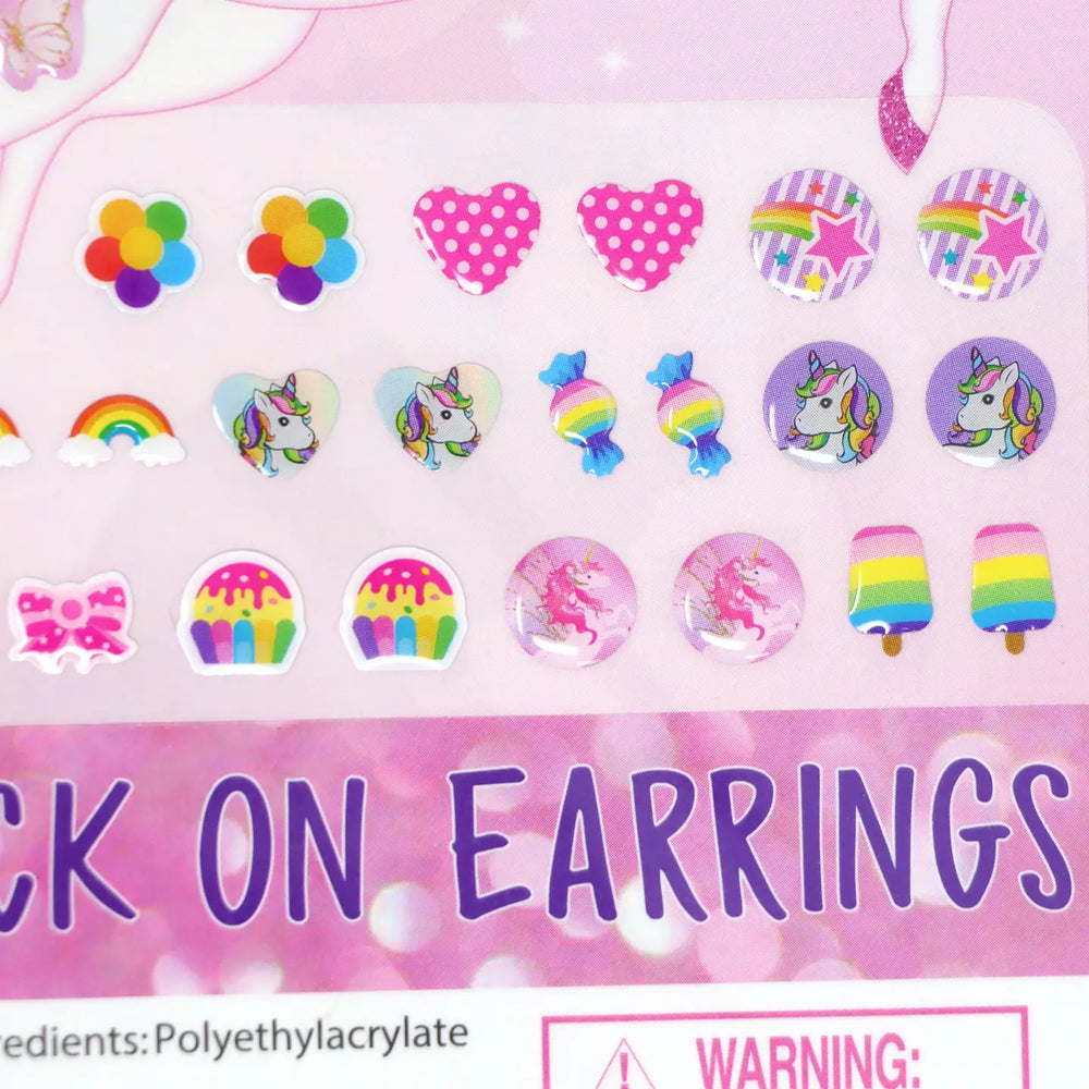 20 Pairs Unicorn Princess Stick On Earrings - Pink Poppy