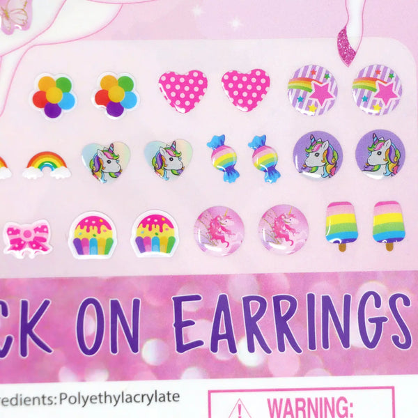 20 Pairs Unicorn Princess Stick On Earrings - Pink Poppy