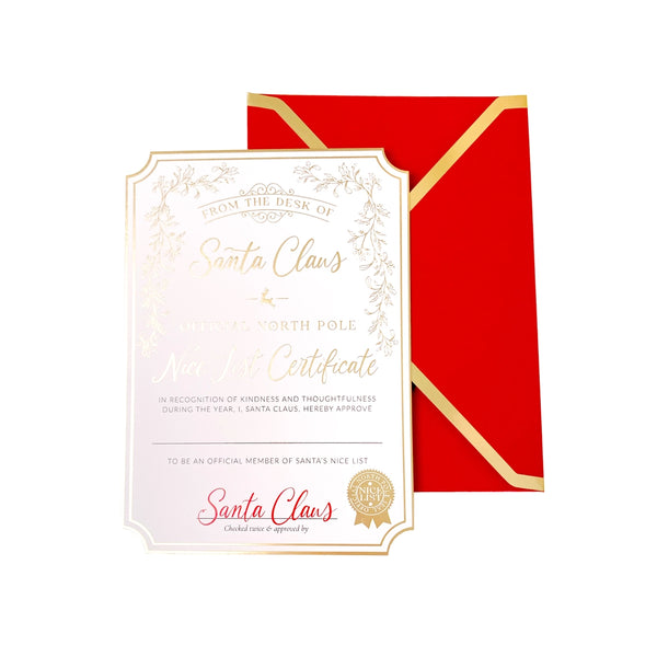 Santa's Nice List Certificate - Gold White - Black Bow Studio