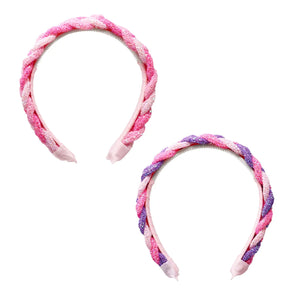 Braided Glitter Headband - Pink Poppy