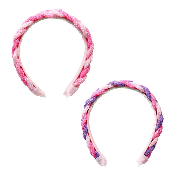 Braided Glitter Headband - Pink Poppy