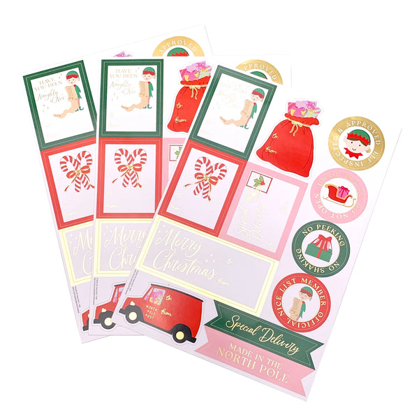 Christmas Gift Tag Sticker Sheets - Set of 36 Sticker - Black Bow Studio