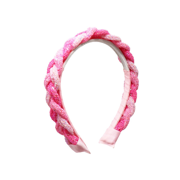 Braided Glitter Headband - Pink Poppy
