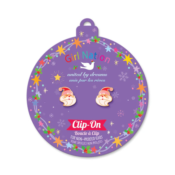 Clip On Earrings - Holly Jolly Santa -Girl Nation