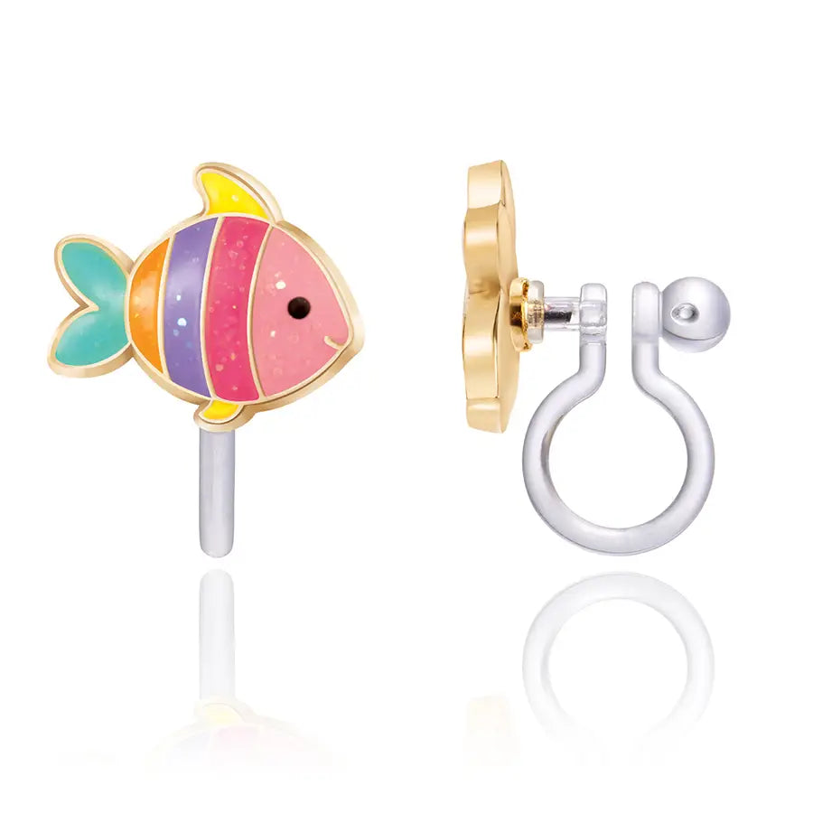 Clip On Cutie Earrings | Glitter Rainbow Fish - Girl Nation